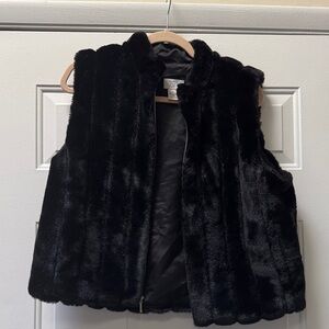LOFT Elegant Black Faux Fur Vest